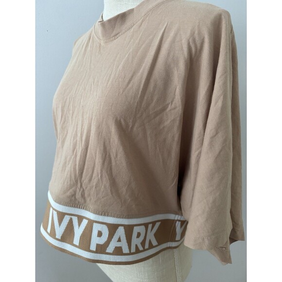 Ivy Park Spell Out Logo Boxy Cropped‎ Top Short Sleeve Shirt Brown Size Small - Picture 3 of 9